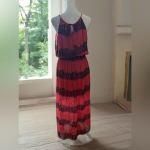Sweet Storm Red and Black Lace Maxi Dress